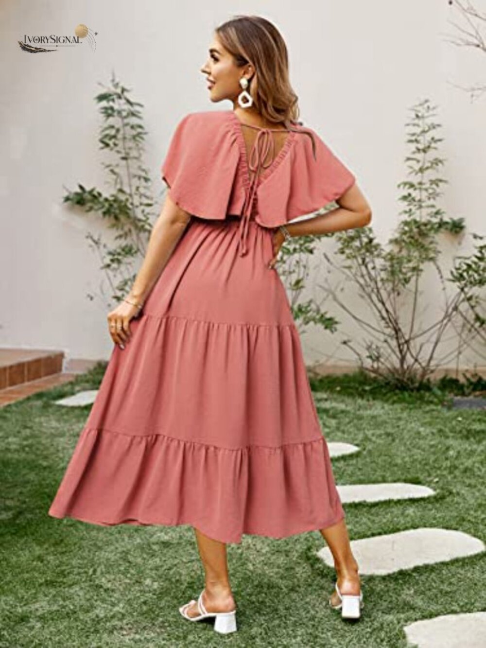 Women's Floral V Neck Short Sleeve Maxi Dress Boho Beach Ruffle - Picture 2 of 6